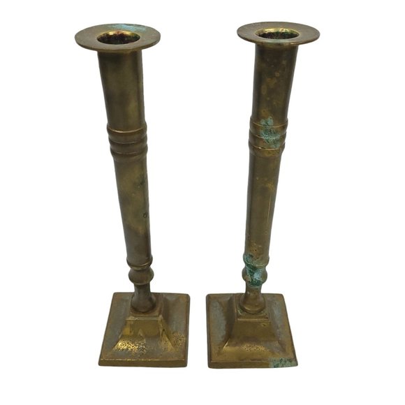 Vintage Brass Column Candle Holders 9.75" Candlesticks Set Of 2 India - Picture 11 of 12